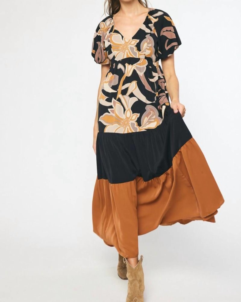 Front of a model wearing a size L Contemporary Boho Dress In Multi in Multi by entro. | dia_product_style_image_id:350158